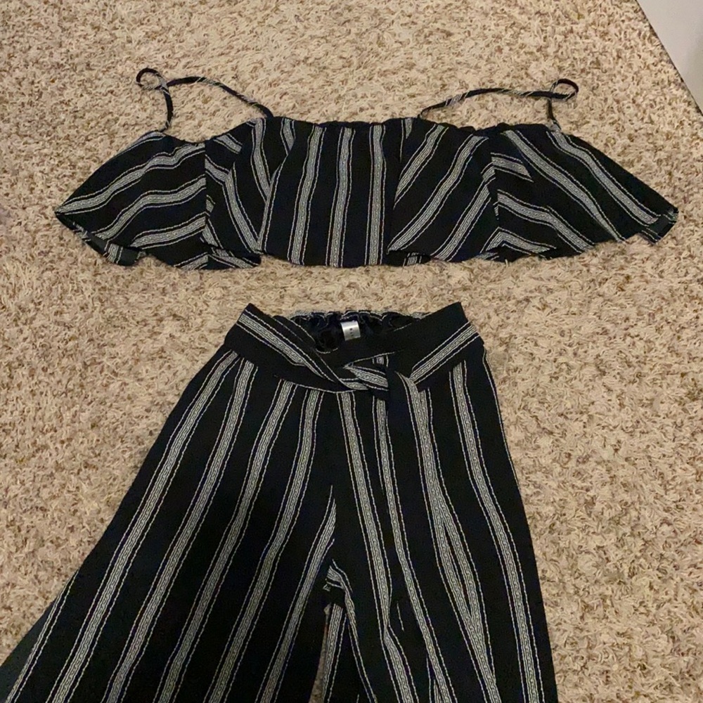 2 Piece Linen striped pant suit